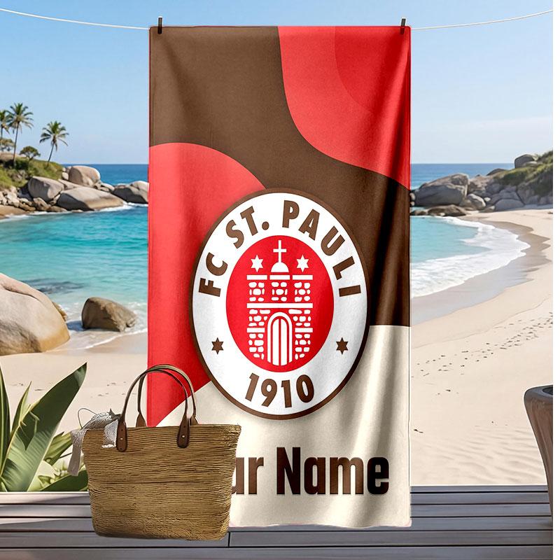 FC St. Asciugamano da Spiaggia Stampato Personalizzato Pauli Logo Calcio Supporto Nome Personalizzato Testo Asciugamano Assorbente Per Sport Viaggio Regalo Speciale