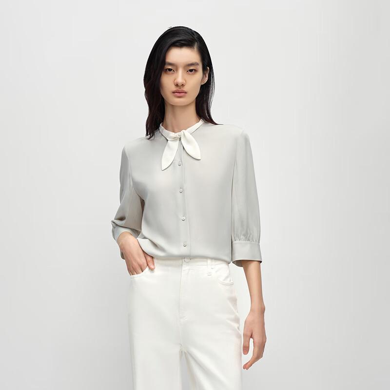 OVV Heavy Silk Crepe Bow Short Sleeve Shirt S