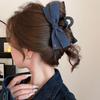 Cowboy Texture Bow Shark Clip Visible Thread Craftsmanship Design Hair Clip with Niche Retro Style Coiled Hair Back Of Head Grip
