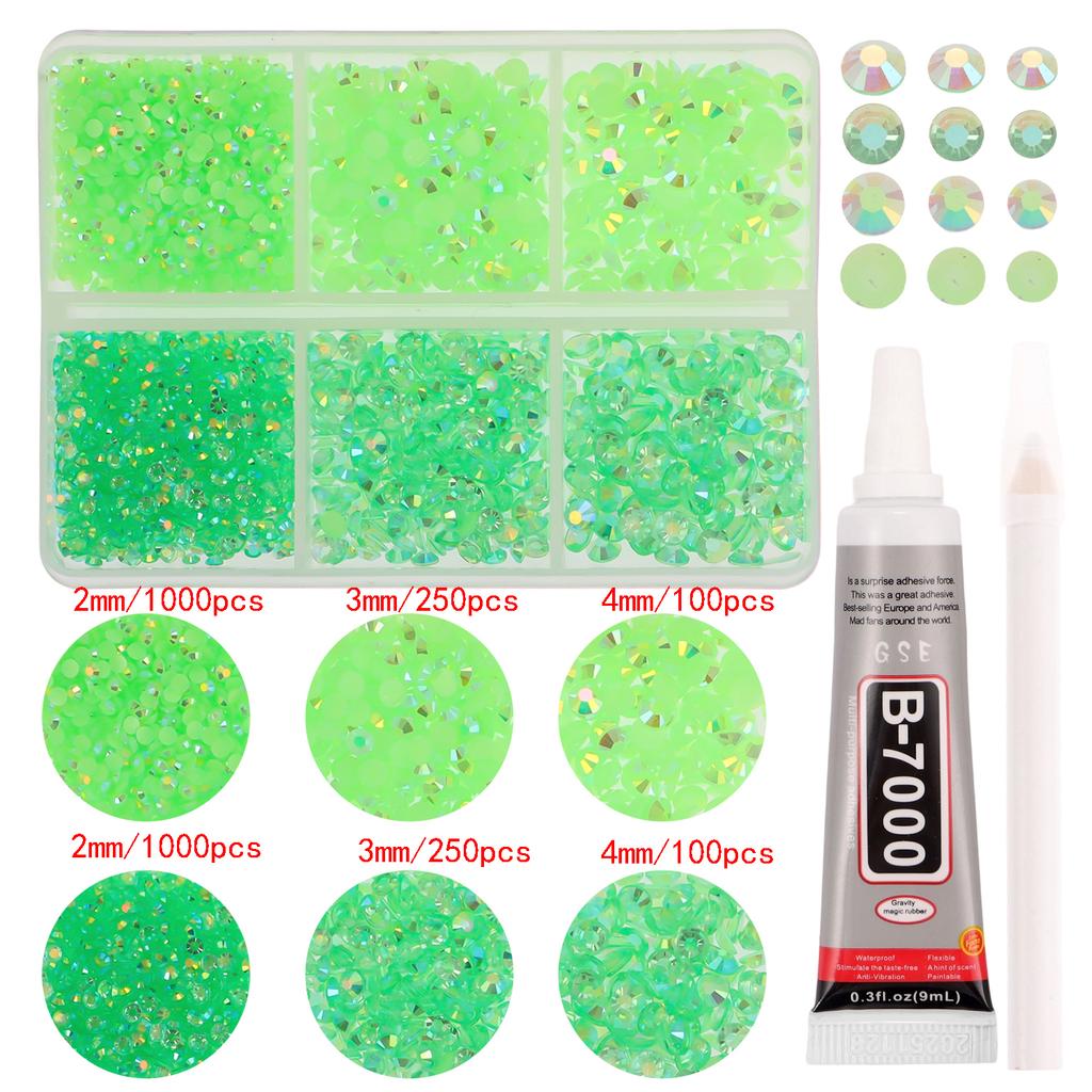2/3/4mm Mix Size Sparkling Resin Imitate Diamond 2700pcs Smooth Back Adhesive Rhinestones Nail Art Fabrics with Diamond Pen Glue