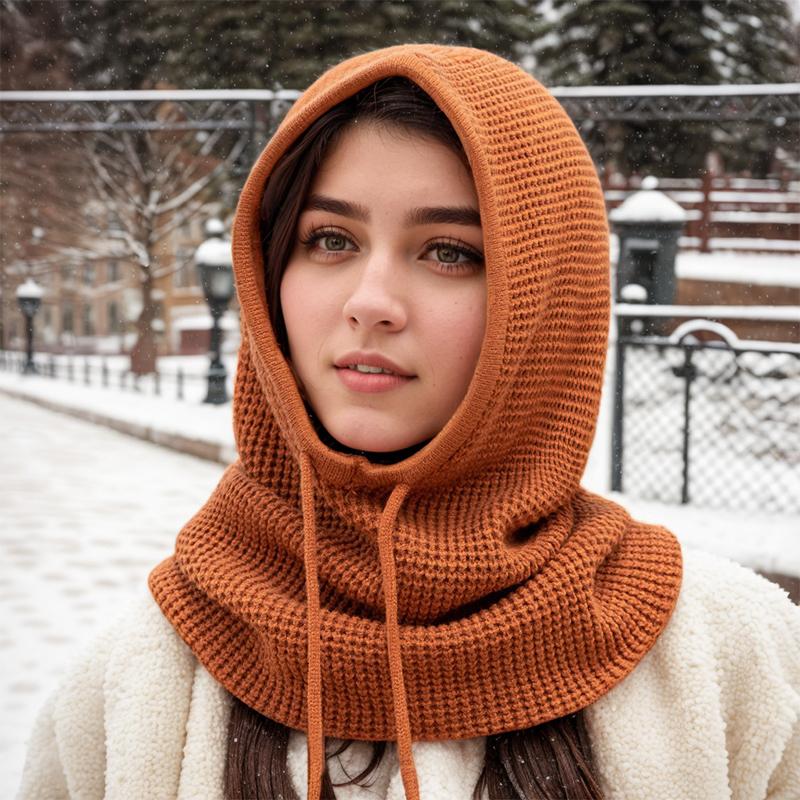 Dzianinowy szalik z kapturem dla kobiet Jesień i Zima Gruby i Ciepły Z nausznikami