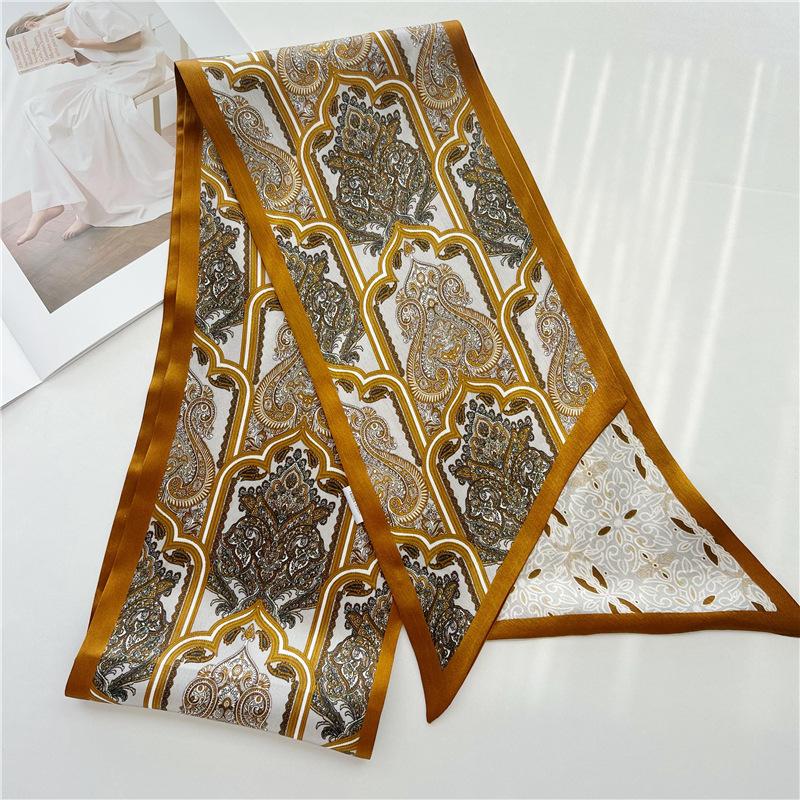 Silk Scarf, Versatile Femininity, Cashew Nut Mulberry Silk Scarf, Thin, Narrow and Long Double-sided Scarf, Streamer.