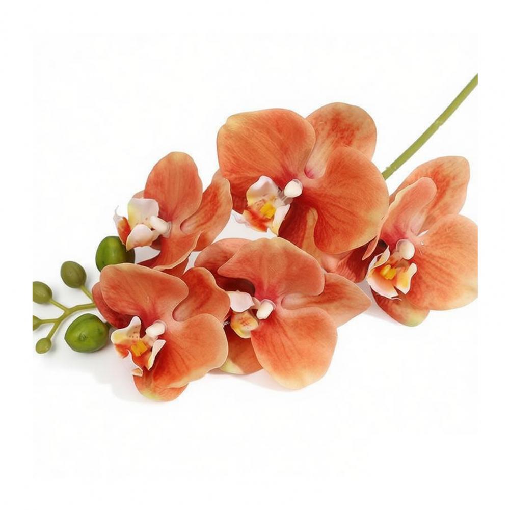 

42cm Real Touch Fake Orchids Flowers Faux Silk Artificial Phalaenopsis Flower With 5 Heads Blooms For Home Indoor Decor Tabletop темно-оранжевого