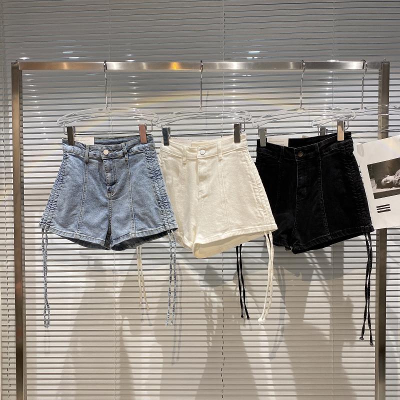 Rahat Skinny Moda ve Çok Yönlü Tasarım Anlayışı Denim Şort Kadın Yaz Yüksek Bel Lastikli Slim Düz İpli A Kesim Pantolon