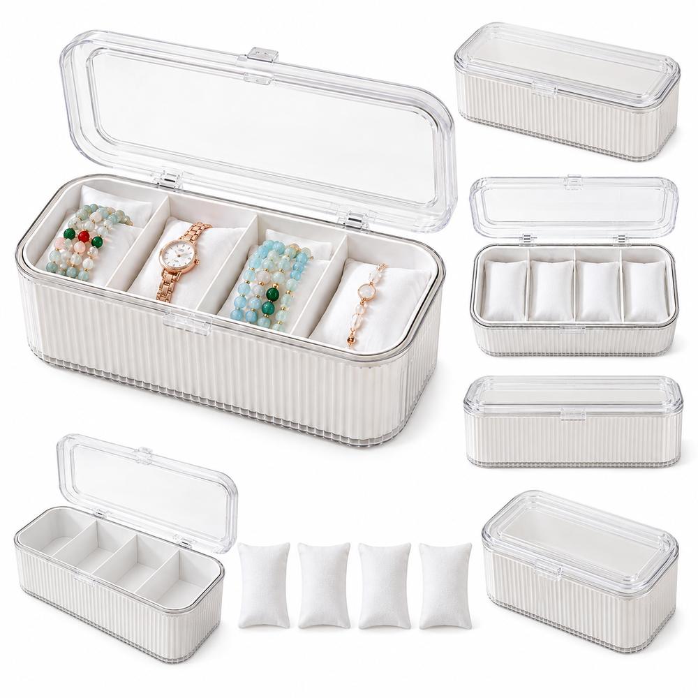 Dustproof Jewelry Organizer Box 4 Compartment Watch Display Case Jewelry Storage