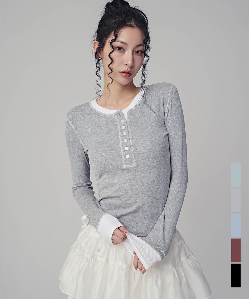 AVANDRESS Tilda Coverstitch Half Button Tee_5 Colors