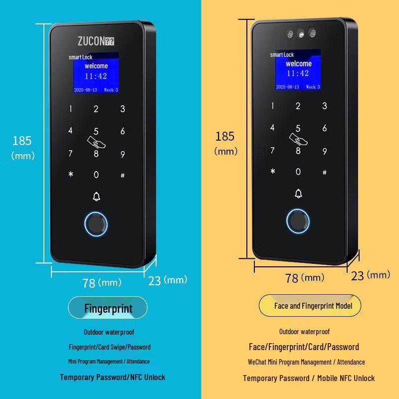 ZUCON Waterproof Facial Fingerprint Card Password Access Control System Kit CN plug (adapter included)