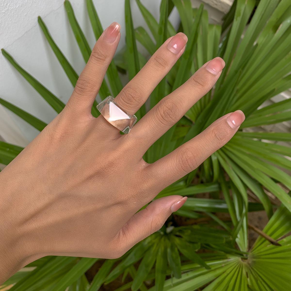 Модное Цветное Акриловое Однотонное Кольцо, Стильное И Простое Геометрическое Ромбовидное Кольцо из Смолы, Ювелирное Изделие