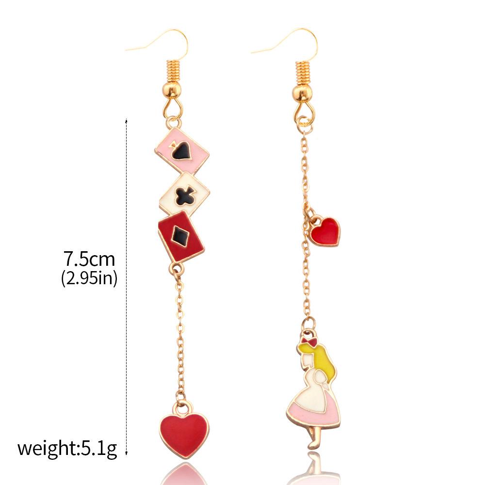 Alice in Wonderland Earrings - Playing Card Dangle Drop Earrings, Japanese Anime Style Cute Jewelry Gift for Women Girls Best Friend