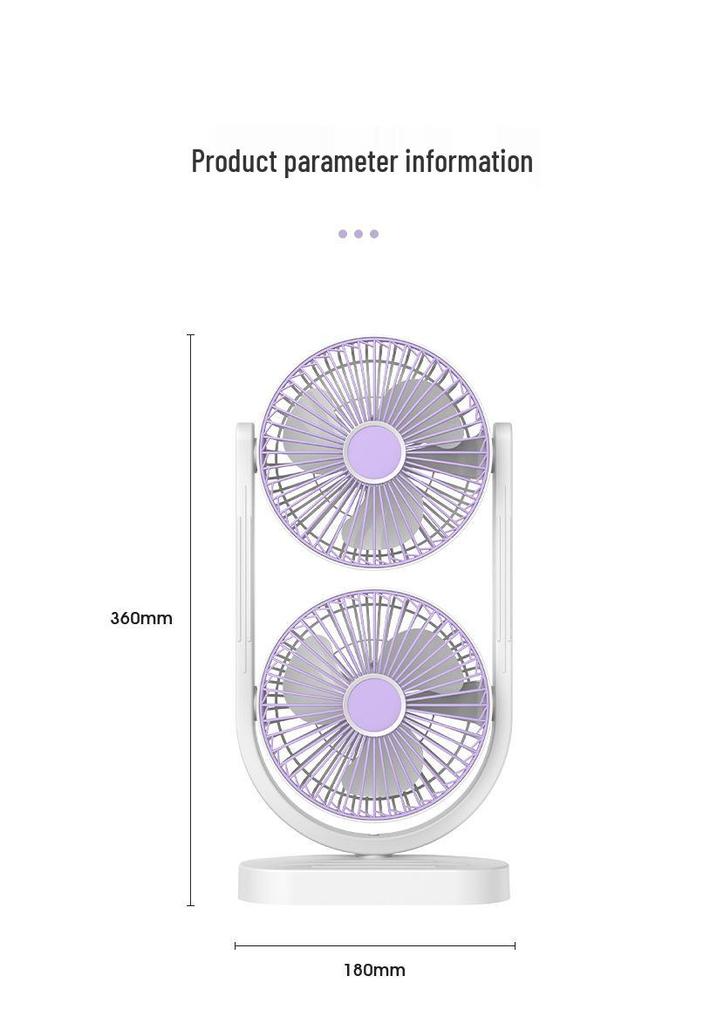 Dual-Head USB Rechargeable Desktop & Floor Fan with 360° Rotation for Outdoors and Camping