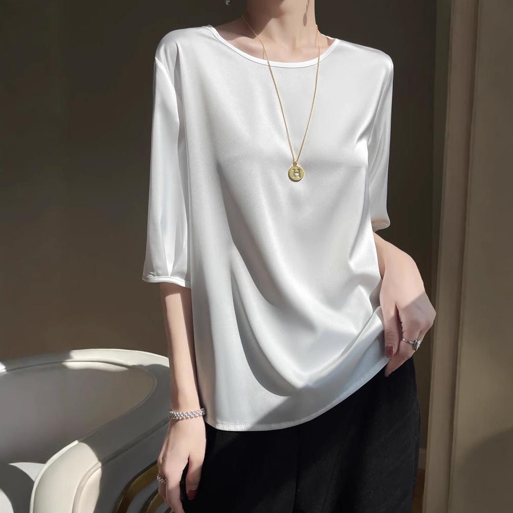 

2025 Women s Summer Loose Round Neck Five-Sleeve T-Shirt XXXL