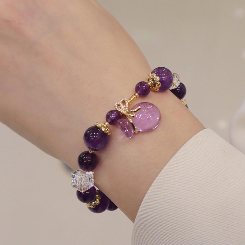 Creative Purple Crystal Bracelet Pendant Flower Fringe Bracelet Purple Beads Bangle  Jewelry Gifts