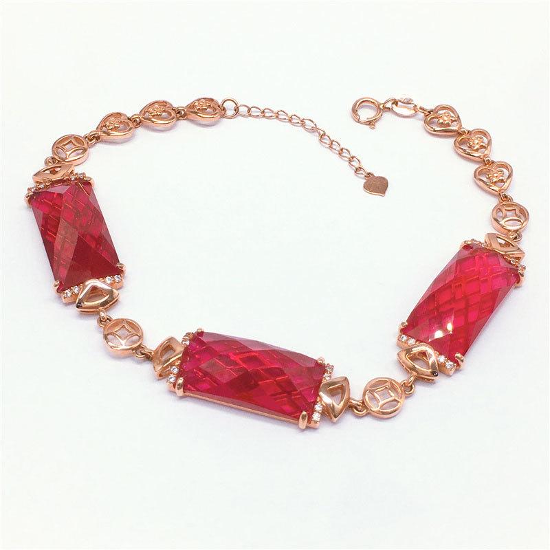 Pure Purple Gold Inlaid Square Redstone Bracelet Rose Gold Plated Luxury Fashion Gold Hand