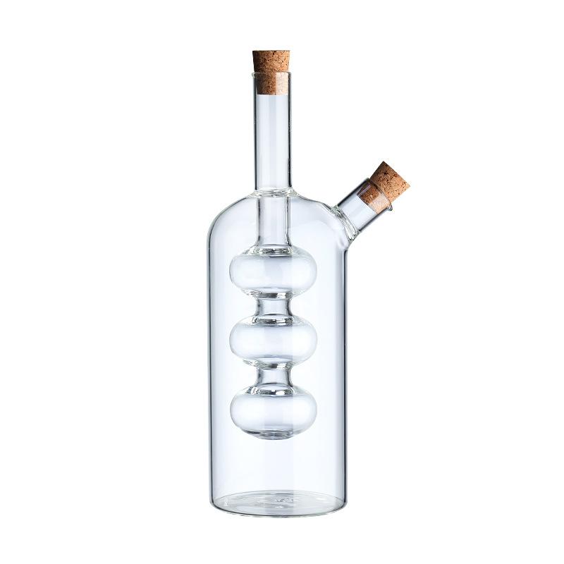 2-in-1 Olivenöl-Essig-Spender 50+300ml Karaffe mit Korkverschlüssen Doppelter Ausgießer für Küchenkochbehälter