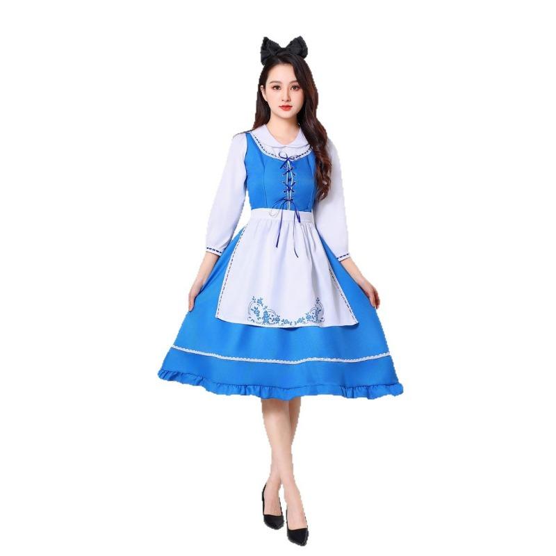 Halloween Alice In Wonderland Alice Adult Children Blue and White Dress Maid Pastoral Costume