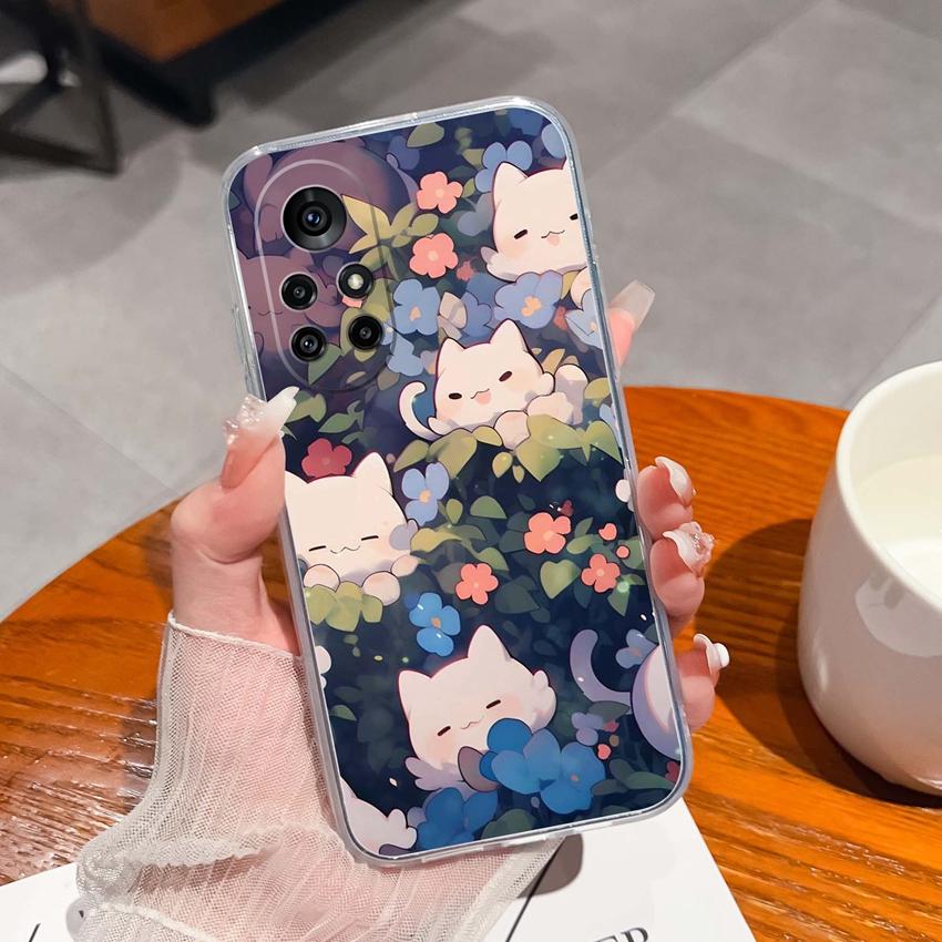Case For Huawei Nova 8 9 10 11 Pro SE P Smart 2019 2020 Y60 Y70 Cute Black Cat Phone Cover Soft Slim TPU Shockproof Transparent Shell For Huawei Cases