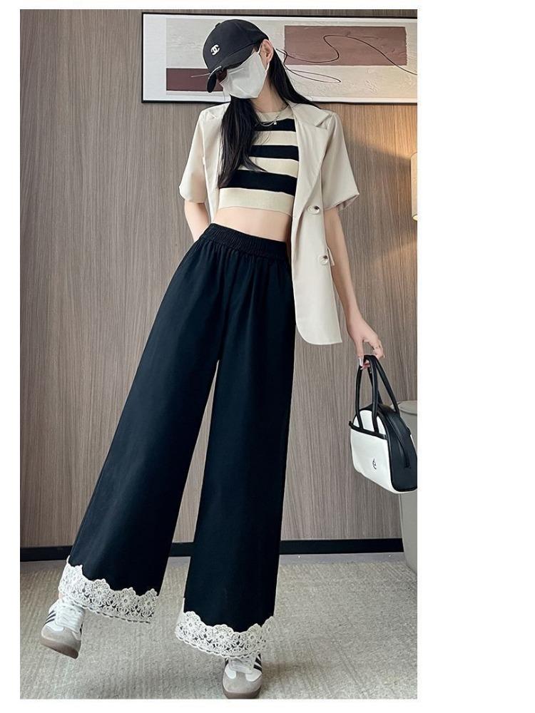 Lace Lace Splicing Pants Women Spring Summer High Waisted Wide Legged Trousers Loose Skinny Casual Stylish Straight