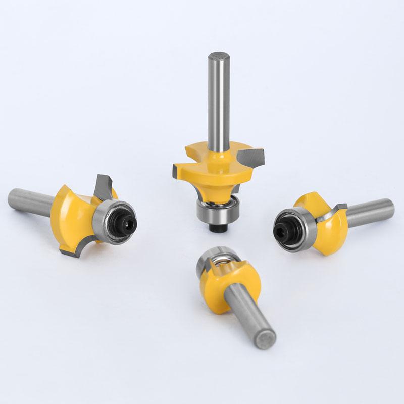 4 Stück 6 mm 1/4 Zoll Schaft R3,17 R4,76 R6,35 R7,96 Eckrundfräser mit Lagerfräser für Holzarbeiten, Wolframkarbid