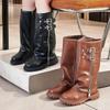 Girls Knee-High Chunky Heel Rider Boots Winter Fashion PU Leather Side Zipper Design