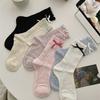 Sweet And Versatile Summer New High-Elastic Cotton Fungus Edge Love Hollow Macaron Bow Thin Socks