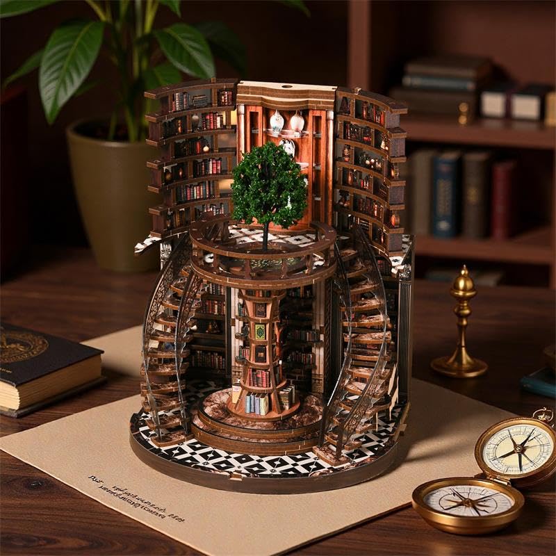 3D Wooden Puzzle QmXCyzl DIY Miniature Dollhouse Study Room Model Kit