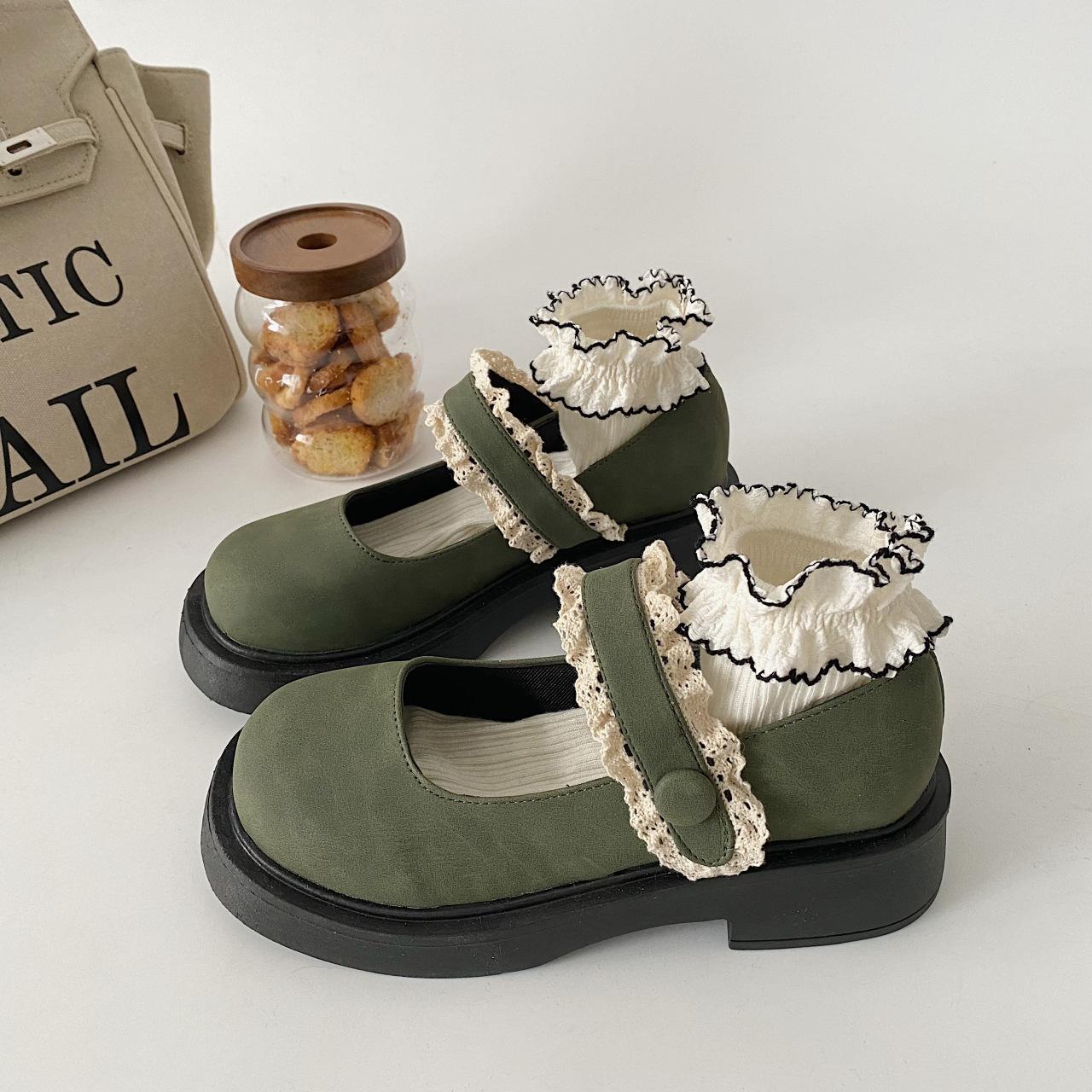 

Простые кожаные туфли на платформе в британском стиле с круглым носком, женские, осень-зима 2025, новые французские повседневные туфли-лоферы на толстом каблуке 40 зелёный