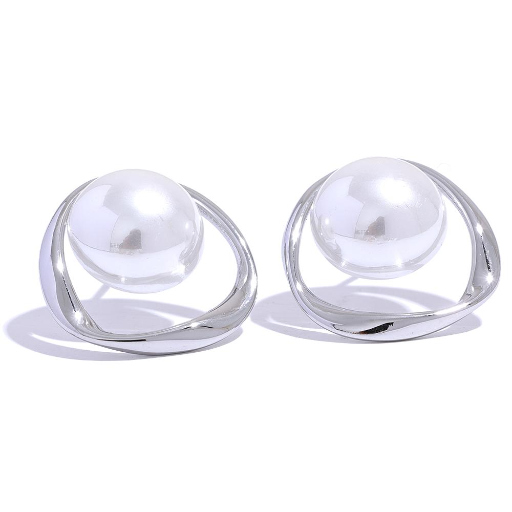 Yhpup Exquisite 316 Stainless Steel Simulated Pearls Round Hollow Stud Earrings Korean Fashion Jewelry for Women Chic Gala Gift