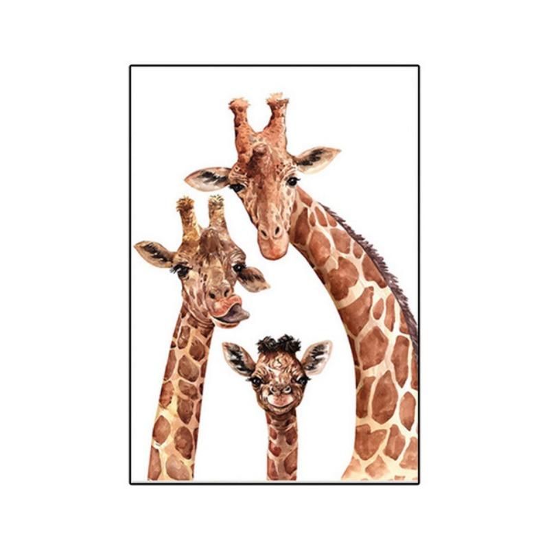 Cute Giraffe Poster Funny Animal Family Mural Canvas Print Wall Art Picture for Living Room Home Decoration Painting Gift Cuadro