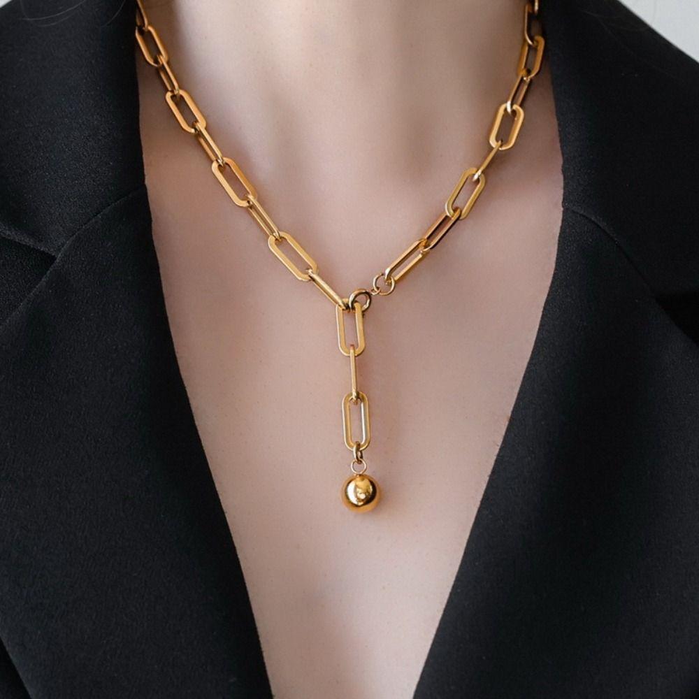 Gold Paperclip Necklace Adjustable Sweater Chain Necklace Metal Choker Necklace  Women's Jewelry
