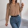 Women Long Sleeve V Neck Blouse Chiffon Top Solid Color Tee Shirt Street Wear Ladies T Shirt