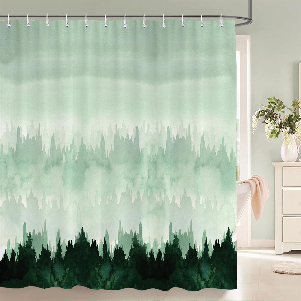 Chinese Ink Painting Landscape Bath Curtain Waterproof Shower Curtains Marble Pattern Bath Screen Printed Curtain For Bathroom
