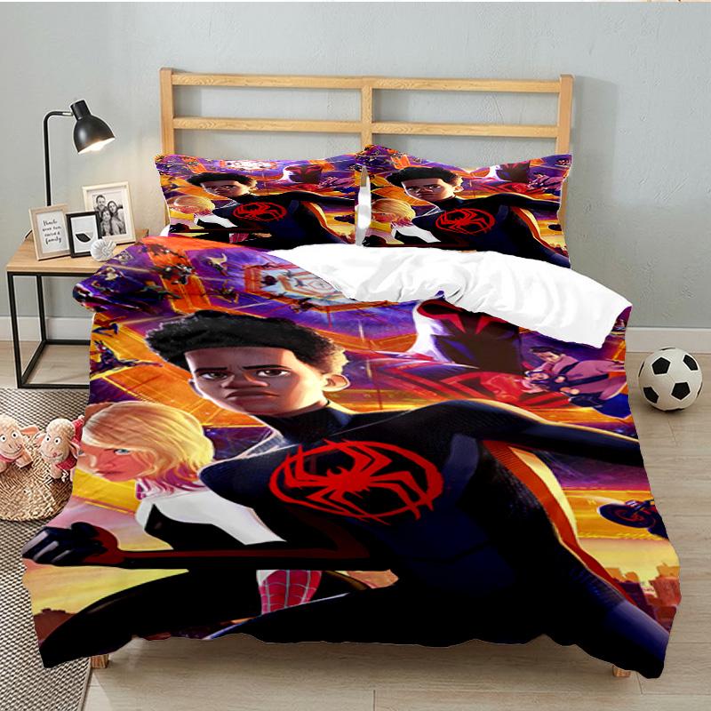 Into The Spider-verse 3-teiliges Bettwäsche-Set, Ideal für 1 Bettbezug und 2 Kissenbezüge, Perfekt als Geschenk für Fans, Ideal für Schlafzimmer, Studentenwohnheim