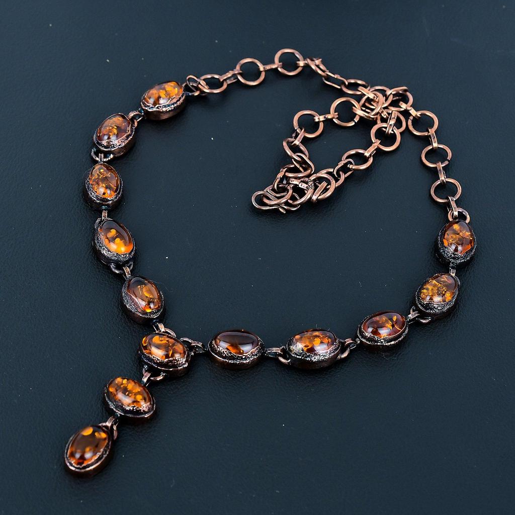 Bernsteinkette aus dem Baltikum Edelsteinschmuck, Kupfer elektrogeformte verstellbare Kettenkette, Geschenk für Frauen handgefertigte Halskette