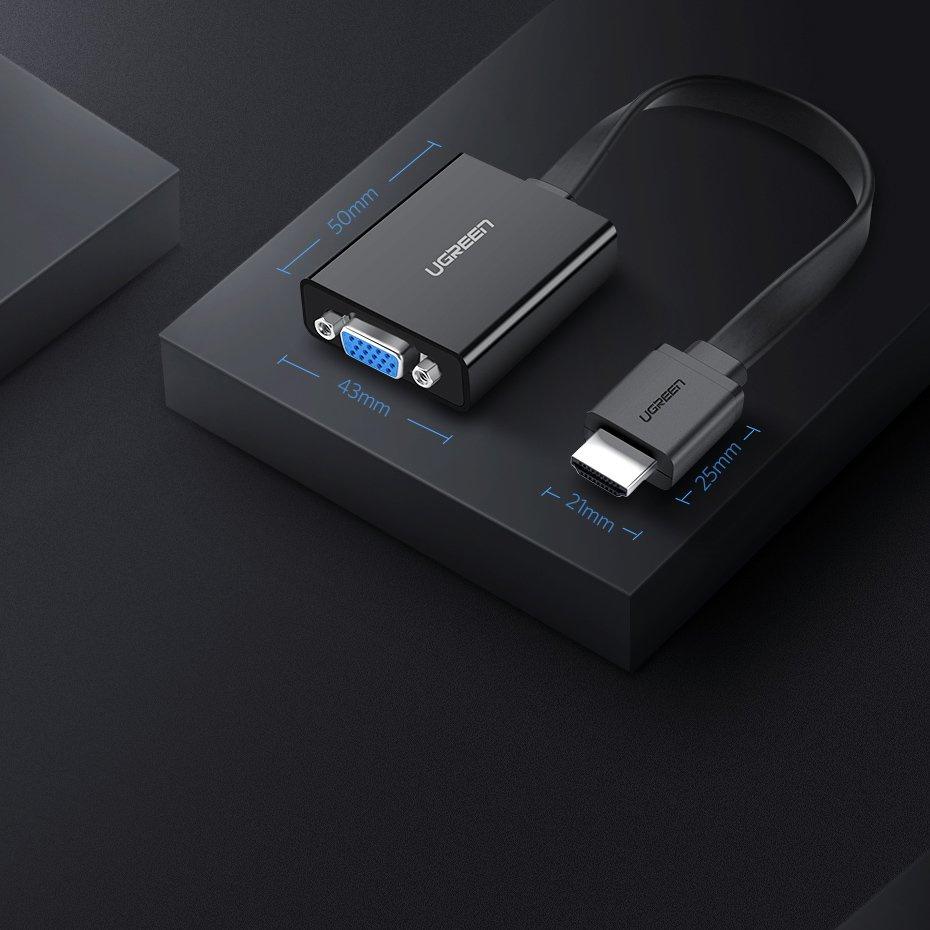 Ugreen HDMI-zu-VGA-Konverter mit Audio- und Micro-USB-Unterstützung – schwarzes Modell 40248