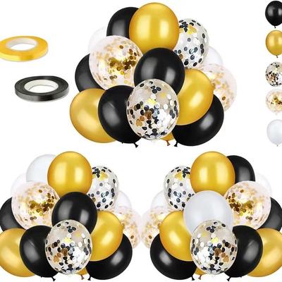 Schwarz Gold Geburtstag Abschluss Saison Neujahrsparty Dekorationsset Ballon Set 12 Zoll Schwarz Gold Silber Pailletten Latexballon