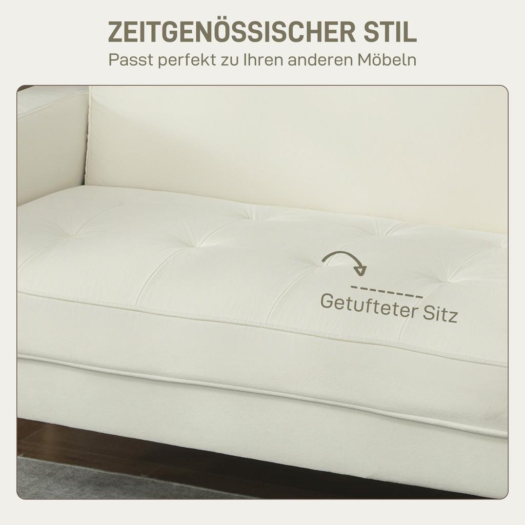 2 Seater Sofa Double Seat Sofa With Rubber Wood Legs Upholstered Sofa For Living Room Bedroom Cream White