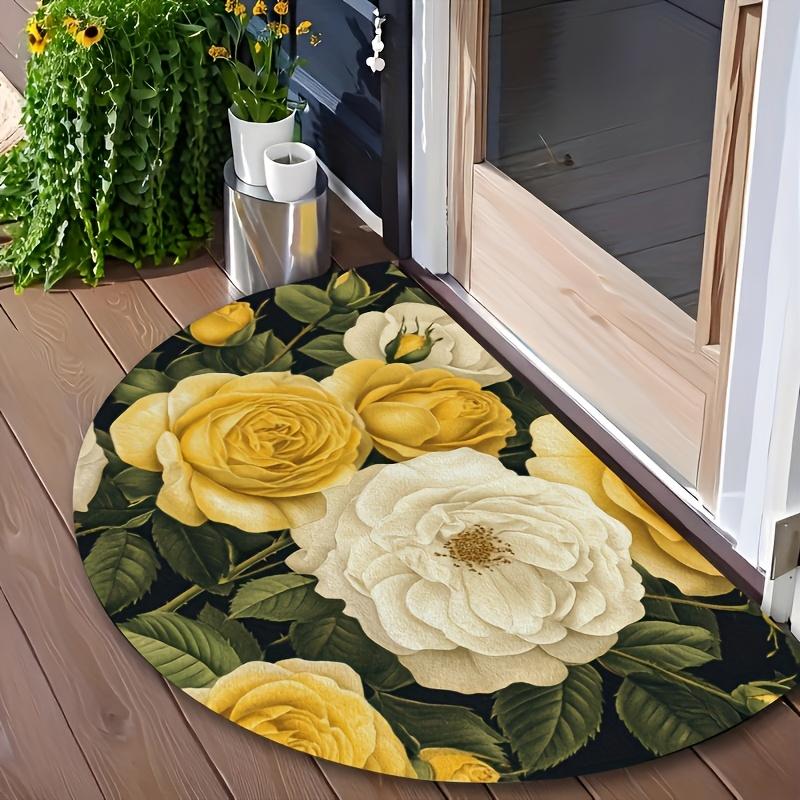 1 Stück Gelb Weiß Rose Halbkreis Willkommen Fußmatte Rutschfest für Außenbereich Terrasse Veranda Küche Badezimmer Eingangsbereich Bodenmatte
