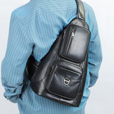 Borsa da Petto Multifunzionale da Uomo in Pelle Vintage, Borsa a Spalla Casual in Pelle Bovina di Primo Strato, Borsa a Tracolla di Grande Capacità