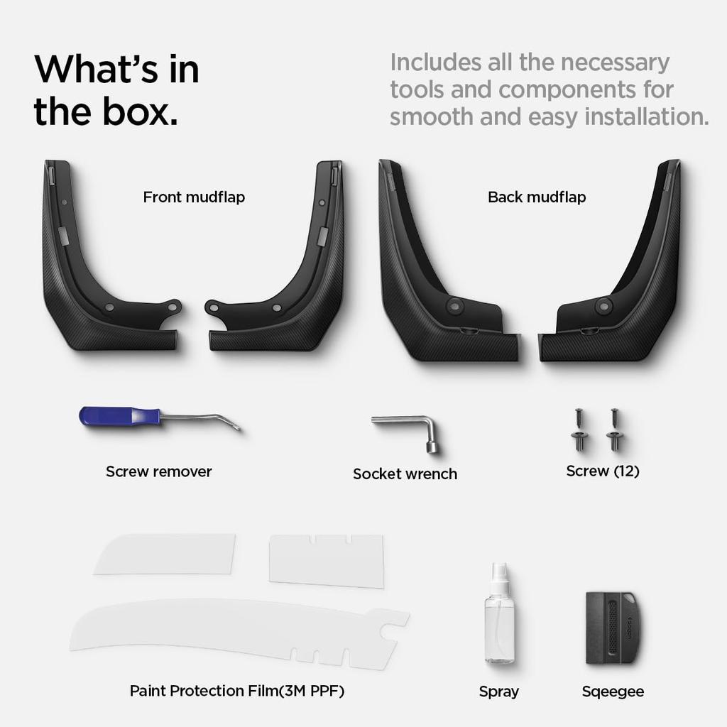 Spigen WeatherBloc Mudguard Carbon Edition Protection Film Installation for Tesla Model 3 2023 and Model 3 2024 Compatible TO300 ACP04511 All-in-One