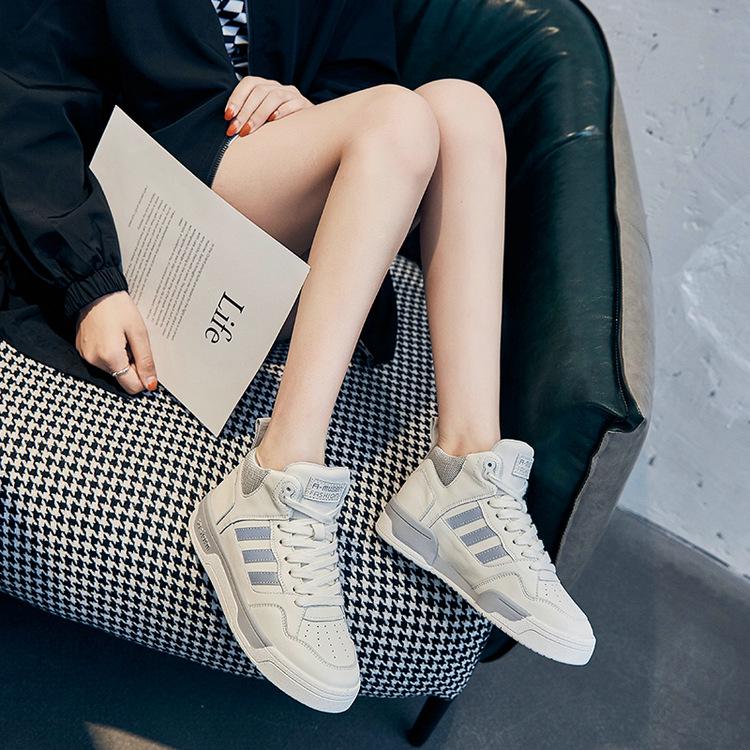 High-top Little White Shoes Women's Leather New Velvet Women's Shoes Cowhide Casual Sports Couple Flat Baseplate Shoes