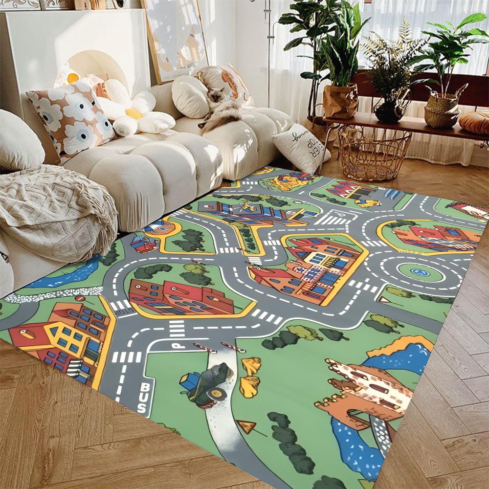 Kids Play Mat Car Mat for Boys and Girls Highway City Traffic-Themed Rugs for Kids Toy Cars Kids Rugs for Playroom Non-Slip Rug