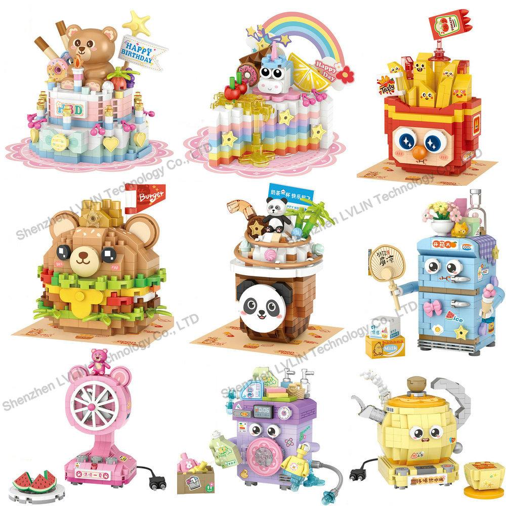 House Building Blocks Household Appliance Dessert Store Street View Snack Children's Toys Boys Girls Gifts Compatible With