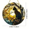 1pc Black Cat Sunset Front Art Stained Window Hanging, Suncatcher Acrylic Wreath Sign Garden Outdoor Decorative Artwork