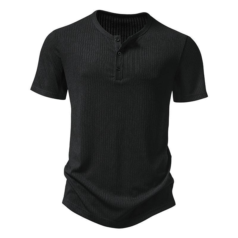 Pánské letní ležérní žebrované košile slim fit henley prodyšné cvičení sportovní trička košile s knoflíkem Základní topy pro muže Lehká trička s krátkým rukávem