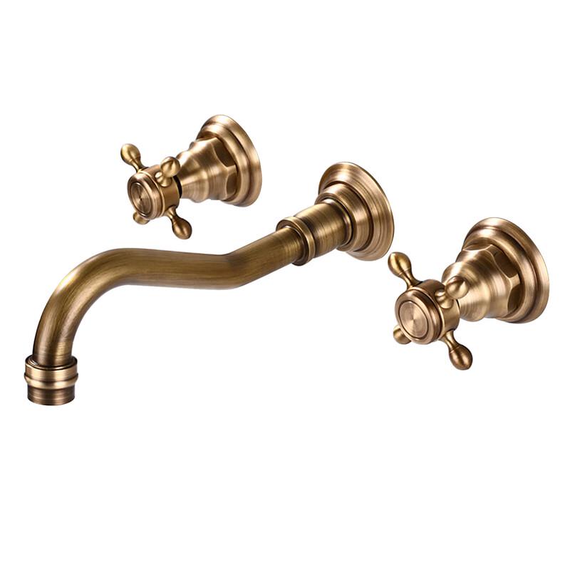 European Style Antique Brass 3-Hole Wall-Mounted Faucet