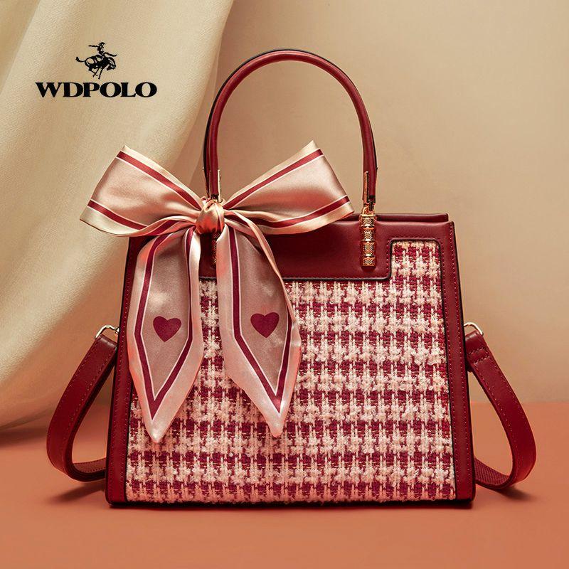 

Красная сумка Свадьба 2025 Новое поступление Гусиная лапка Свадебная сумка Классическая Натуральная кожа Свадебная сумка Модная Большая вместительная Сумка Houndstooth Red + silk scarf + gift bag