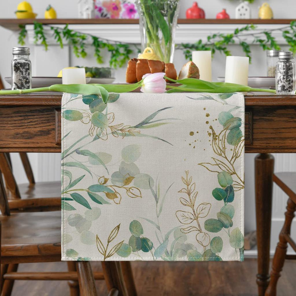 Plant Green Leaves Spring Atmosphere Linen Table Runner Kitchen Table Decoration Tablecloth