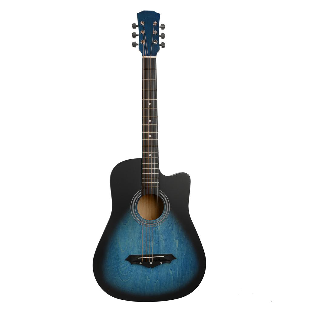 Cutaway Acoustic Guitar 38-inch Folk Guitar Hand Rubbed Basswood with Celluloid Pick, Pick Holder,