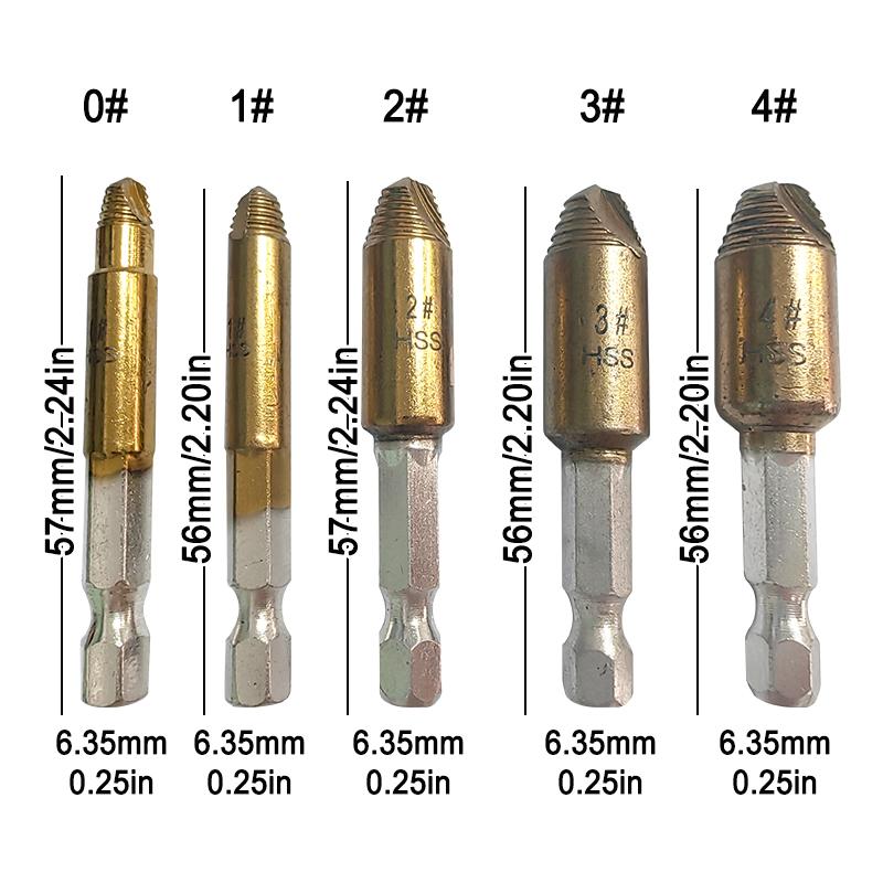 5pc hexagonal handle single head screw extractor wooden screw iron screw slide tooth broken end removal power tool accessory set