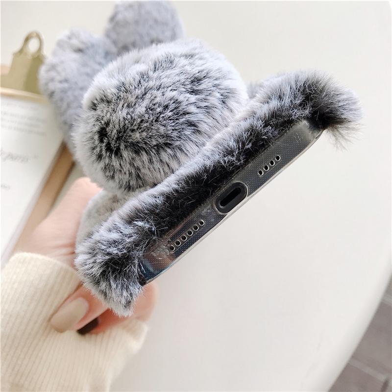 Mykt Plysj Furry Kanin Deksel For iPhone 16 13 14 15 11 12 ProMax 3D Kanin Varmt Pels Hår Deksel